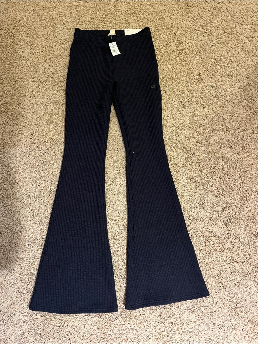 American Eagle Outfitters Navy Ribbed Flare Jumpsuit Pants